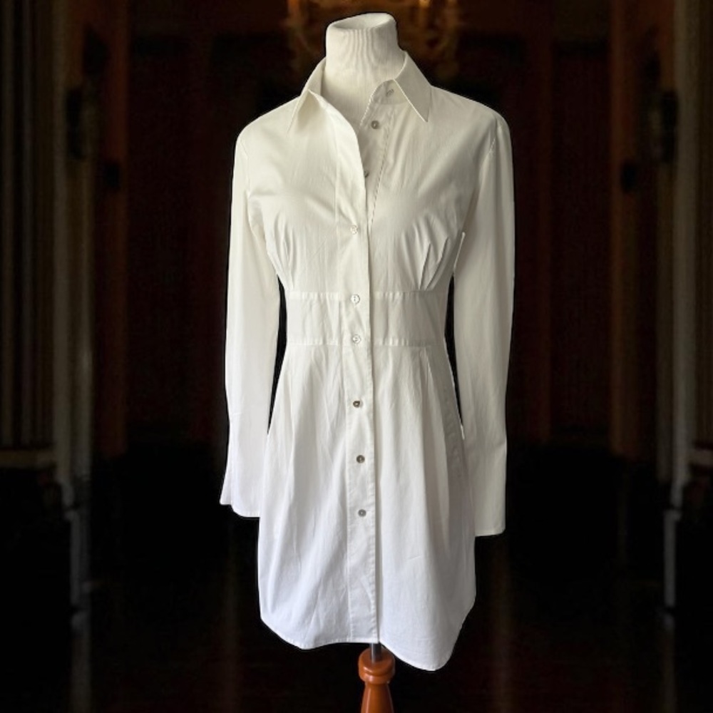 Charles Nolan Classic White Button Down Shirt Dress Size 12
